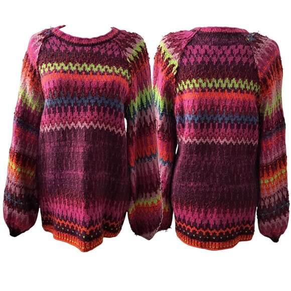 Free People Castles in the Sky Pullover Sweater Women's Multi Balloon Sleeve S - Picture 4 of 9